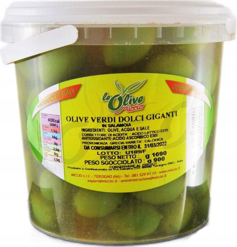 Green olives with pit fresh olive Verdi Grandi 1690g/900g - Miccio