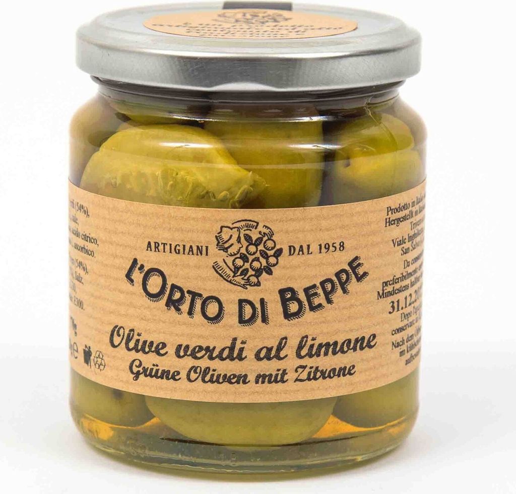 Green olives with lemon 314 ml. - Lorto di Beppe