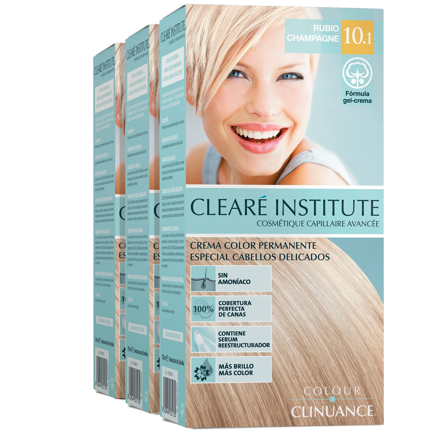 CLEARÉ INSTITUTE Clinuance Permanent Colouration without Ammonia Sensitive Hair 170 ml (x3), champagne ‎10.1 blonde