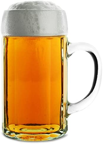 Beer Seidel Corners 35ml/1L 6 Piece German Beer Mug Set Glass Stones Large with Handles \"Steins\" Beer Glass Mugs