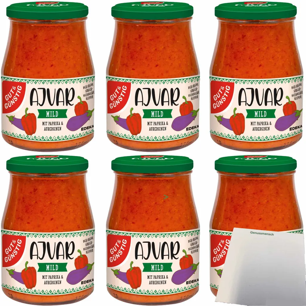 Gut& Ajvar mild with peppers and eggplant 6-pack (6x340ml glass) + usy block