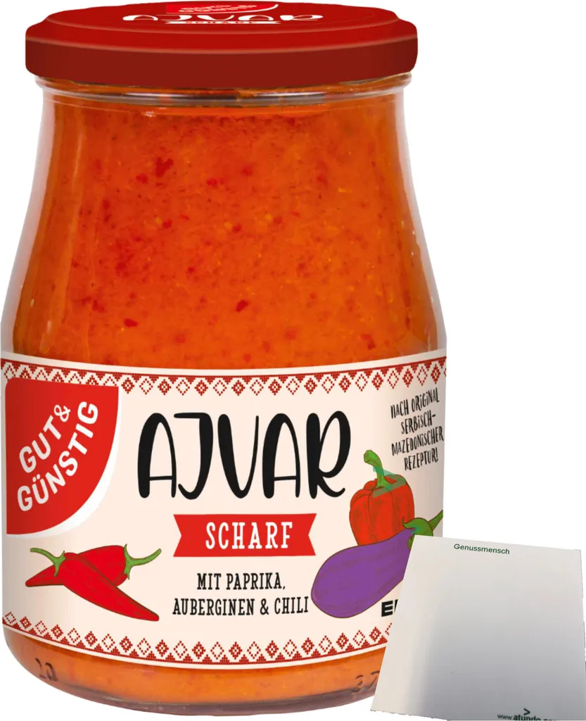 Gut& Ajvar spicy with peppers and eggplant (340ml glass) + usy block