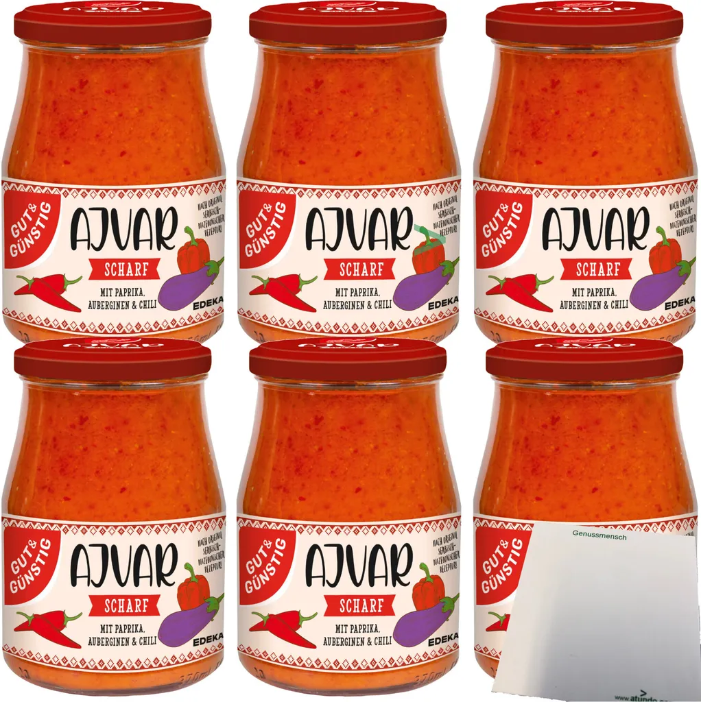 Gut& Ajvar spicy with peppers and eggplant 6-pack (6x340ml jar) + usy block