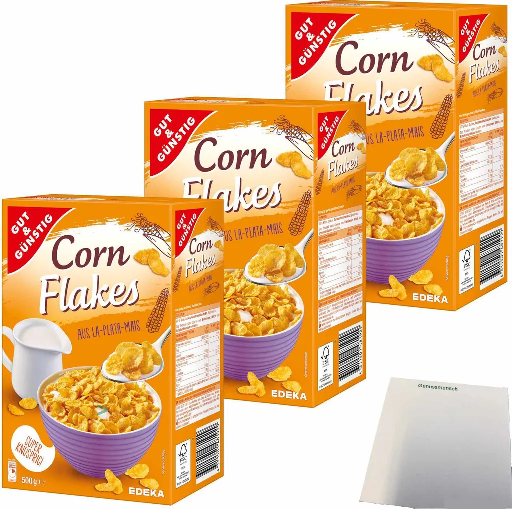 Gut& Cornflakes super crispy made from La Plata corn 3-pack (3x500g pack) + usy block