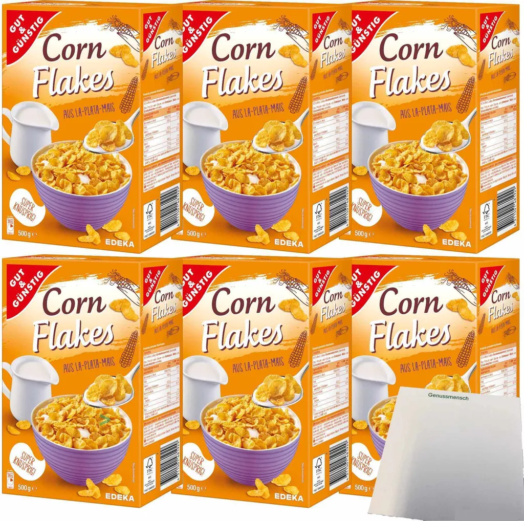 Gut& Cornflakes super crispy made from La Plata corn 6-pack (500g pack) + usy block