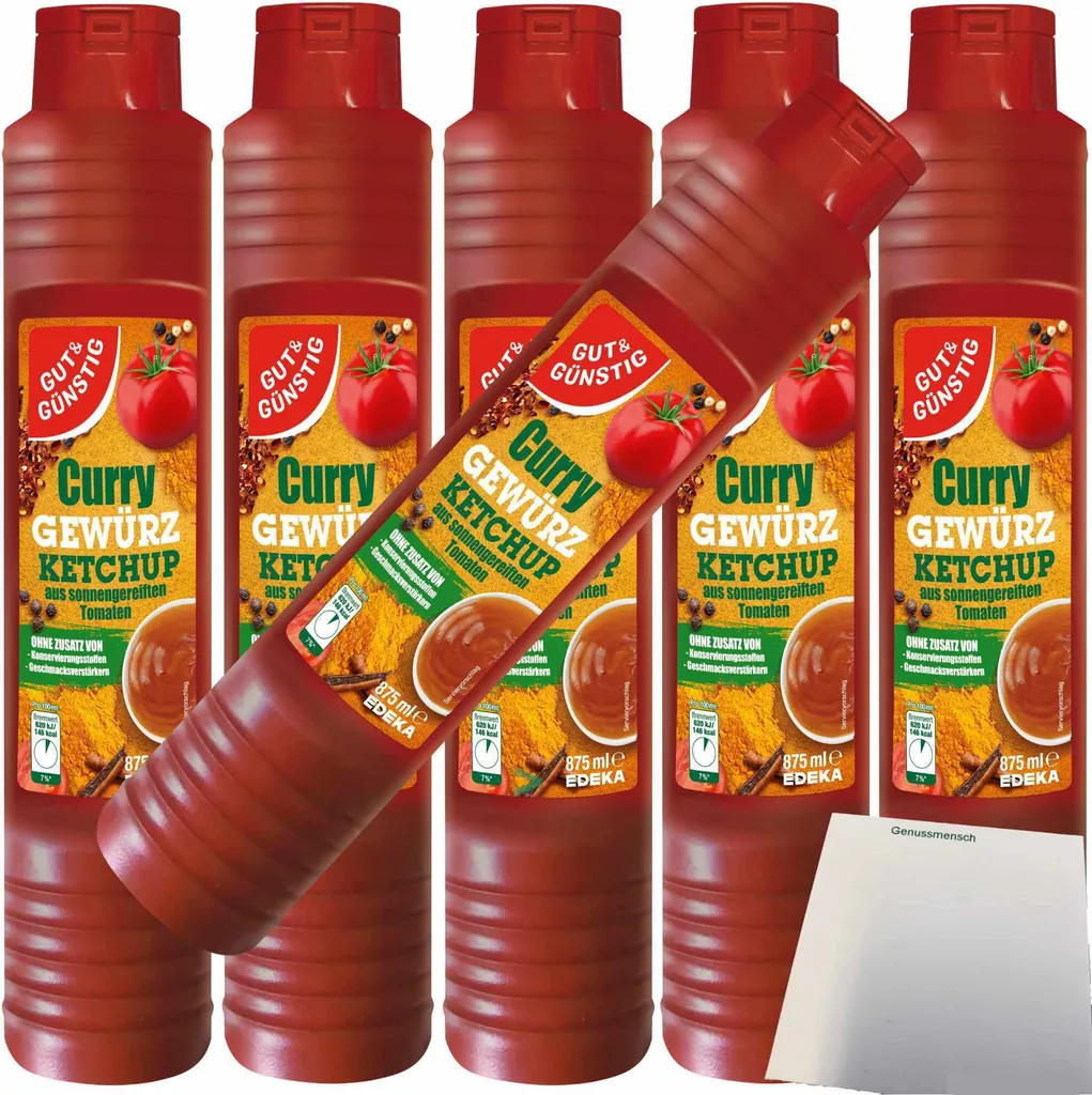 Gut& Curry-Gewürzketchup 6er Pack (6x875ml) + usy Block