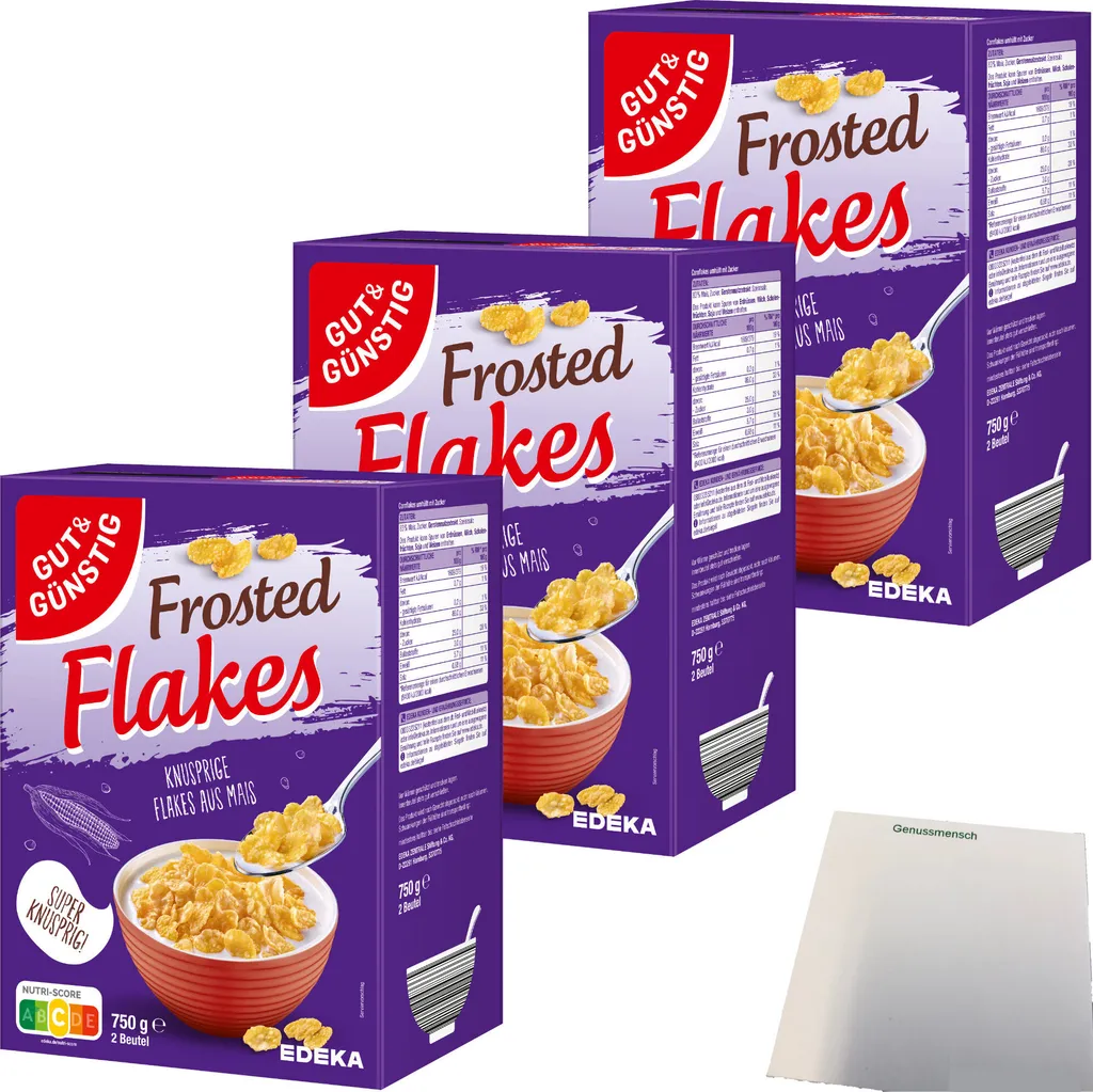 Gut& Frosted Flakes Crispy Flakes made from corn 3-pack (3x750g pack) + usy Block