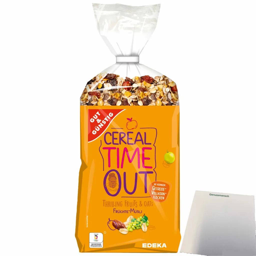 Gut& Früchte-Müsli mit 32% Fruchtgehalt und Vollkornflocken (1000g Packung) + usy Block