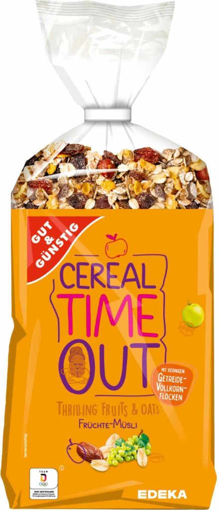 Gut& Früchte-Müsli mit 32% Fruchtgehalt und Vollkornflocken 3er Pack (3x1000g Packung) + usy Block
