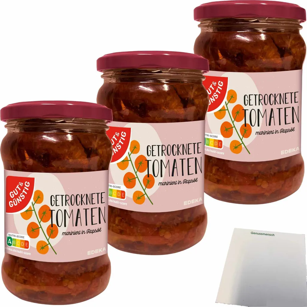 Gut& Dried Tomatoes marinated tomatoes sun-dried in rapeseed oil 3-pack (3x280g jar) + usy block