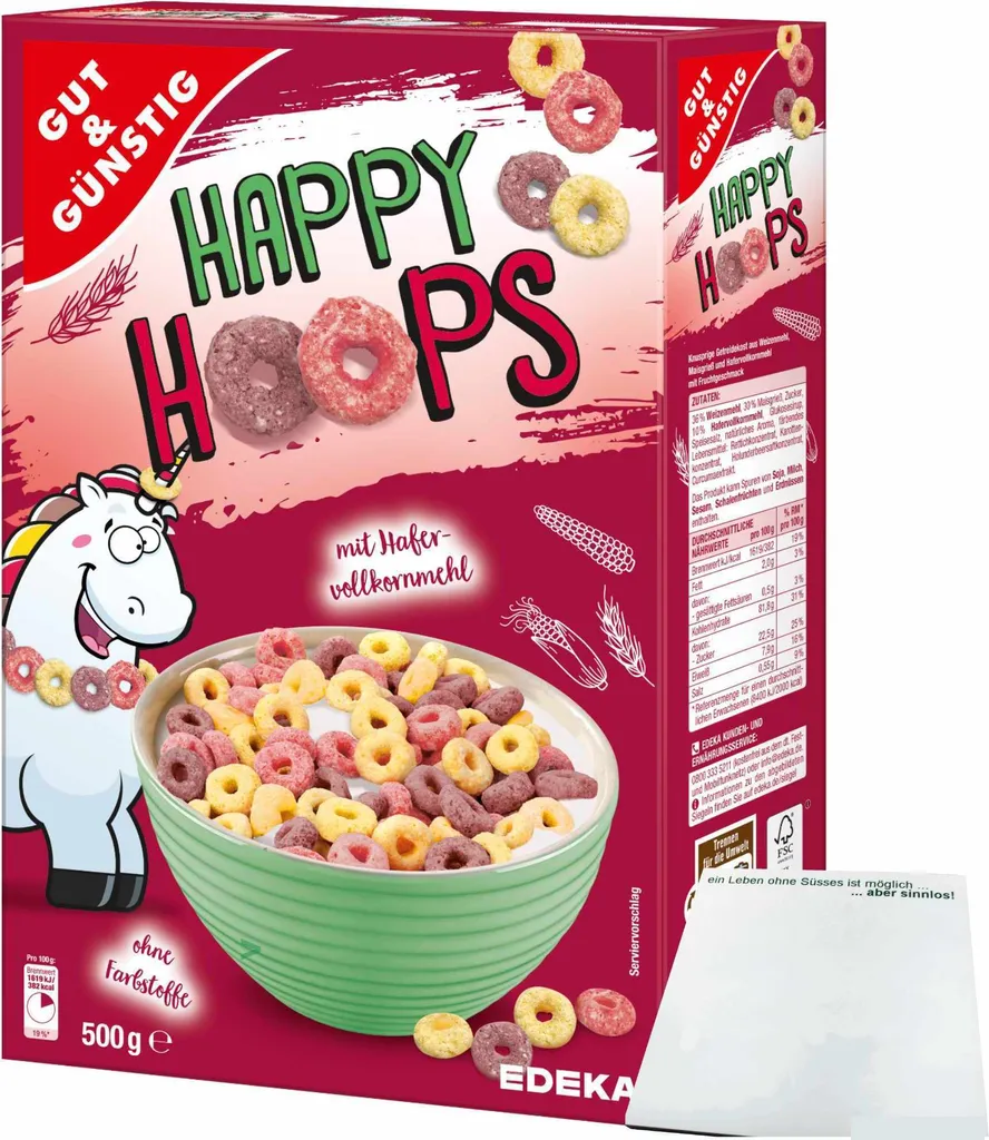 Gut& Happy Hoops cereal rings with fruit flavor (500g pack) + usy block