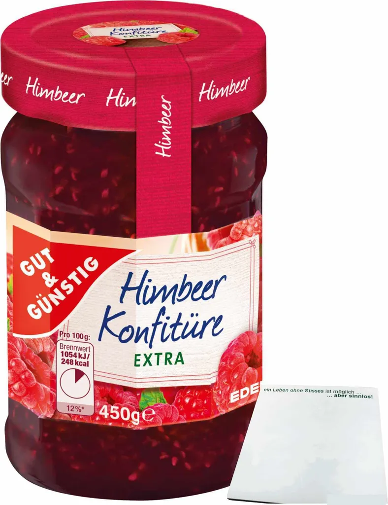 Gut& Himbeer Konfitüre extra ausgeprägter Himbeergeschmack und 50% Frucht (450g Glas) + usy Block