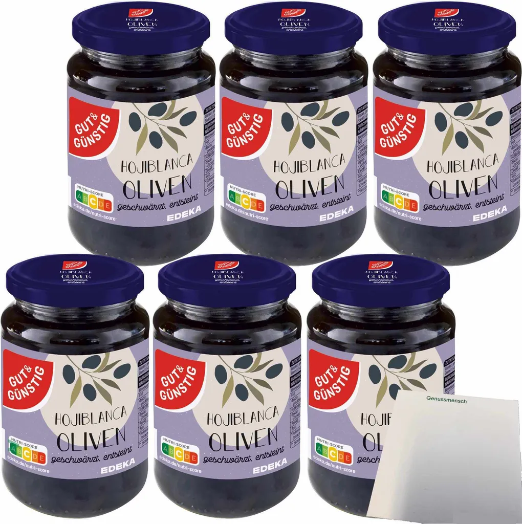 Gut& Hojiblanca olives blackened pitted 6-pack (6x340g jar) + usy block