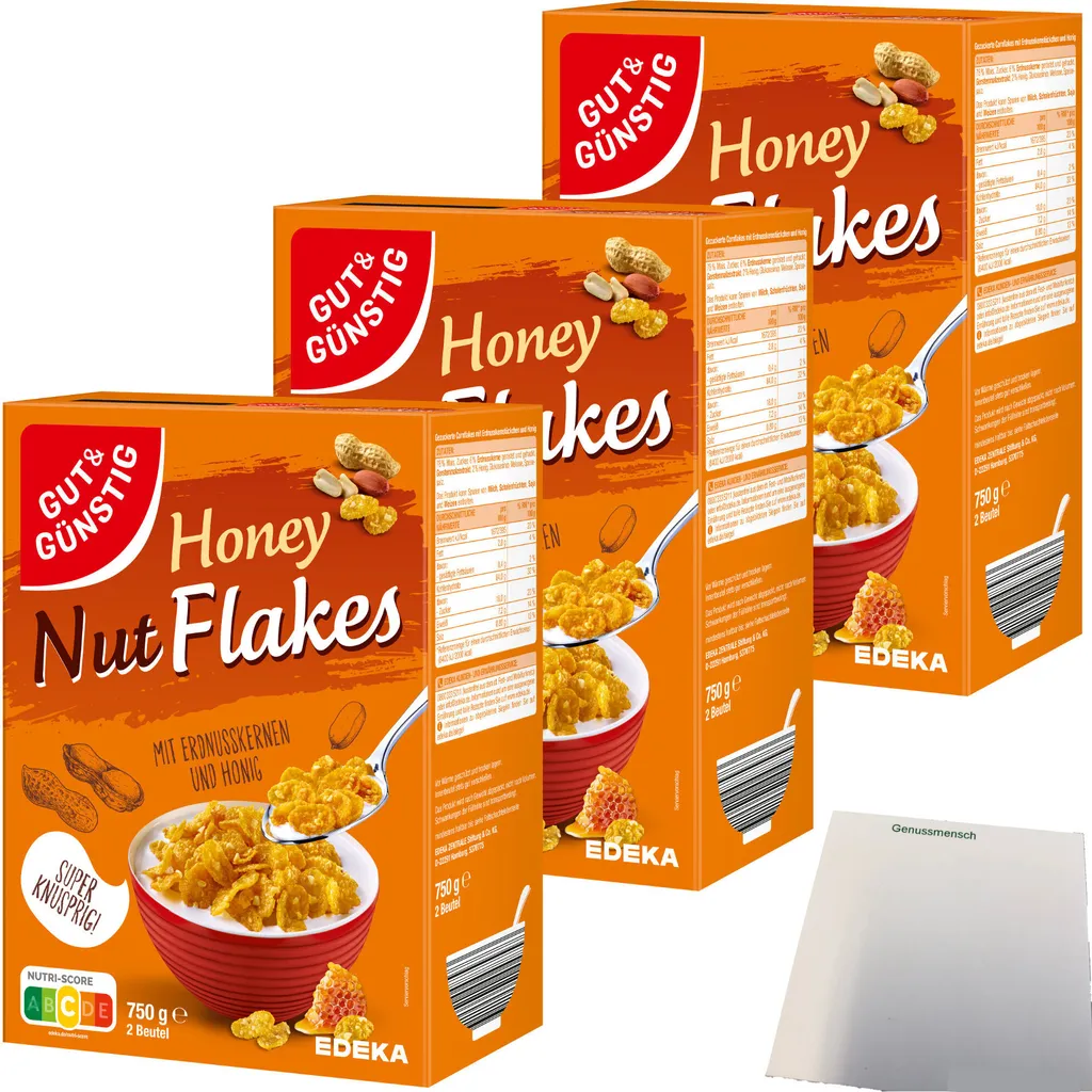 Gut& Honey Nut Flakes super crispy 3-pack (3x750g pack) + usy block