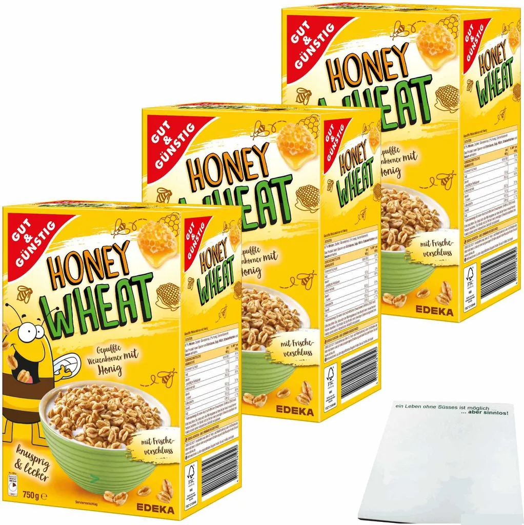 Gut& Honey Wheat puffed wheat pops sweetened with honey 3-pack (3x750g pack) + usy block
