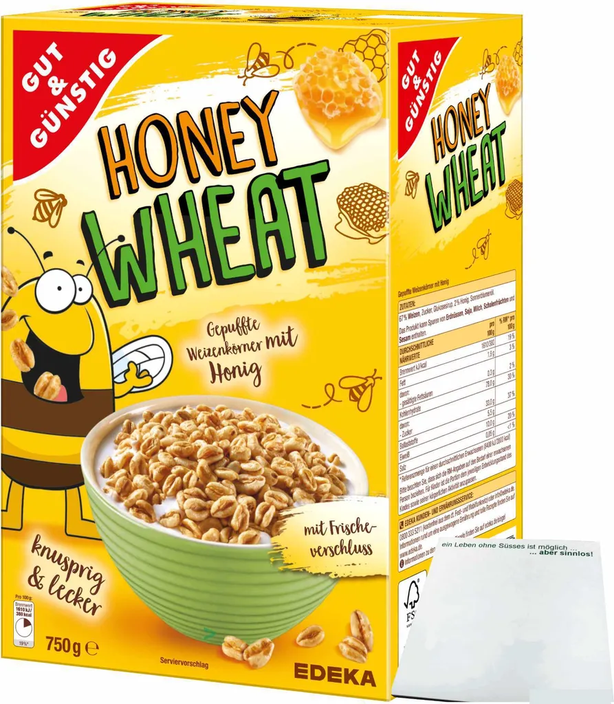 Gut& Honey Wheat puffed wheat pops sweetened with honey (750g pack) + usy block
