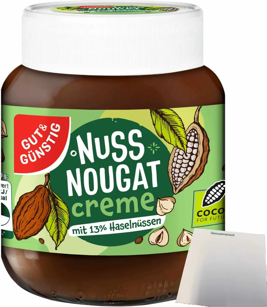 Gut& Nuss-Nougat-Creme mit 13% Haselnüssen (400g Glas) + usy Block