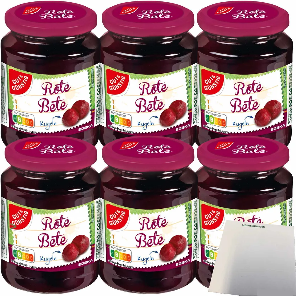 Gut& Beetroot balls peeled, firm to the bite, 6-pack (6x330g jar) + usy block