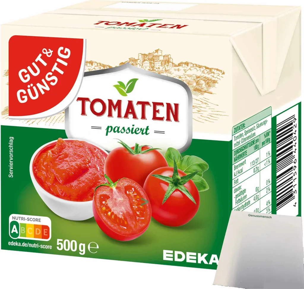Gut& Tomato puree in practical cardboard packaging (500g pack) + usy block