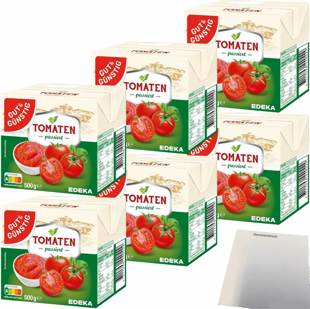 Gut& Tomato puree in practical cardboard packaging 6-pack (6x500g pack) + usy block