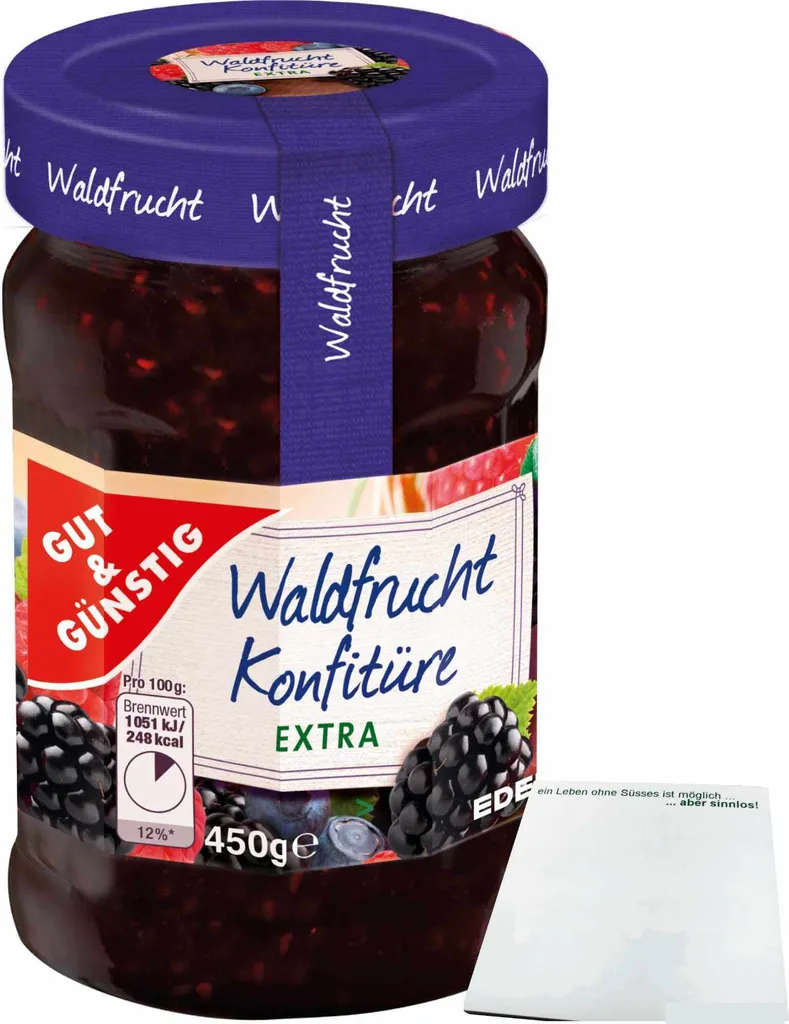 Gut& Waldfrucht Konfitüre extra mit 50% Frucht (450g Glas) + usy Block