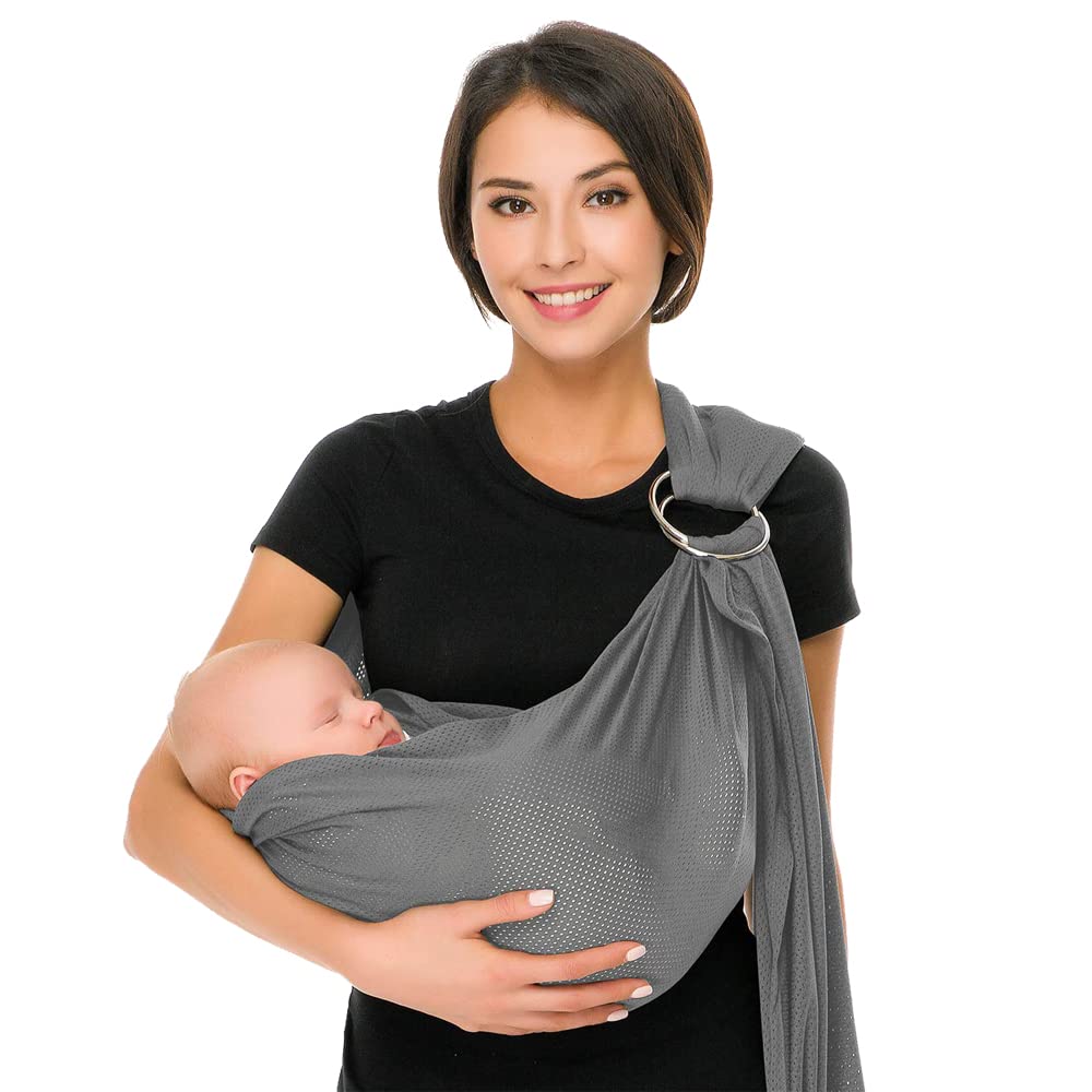CUBY Breathable Carrier Adjustable Ring Mesh Fabric Water Sling for Newborn Baby Ideal for Summers / Beach (Grey)