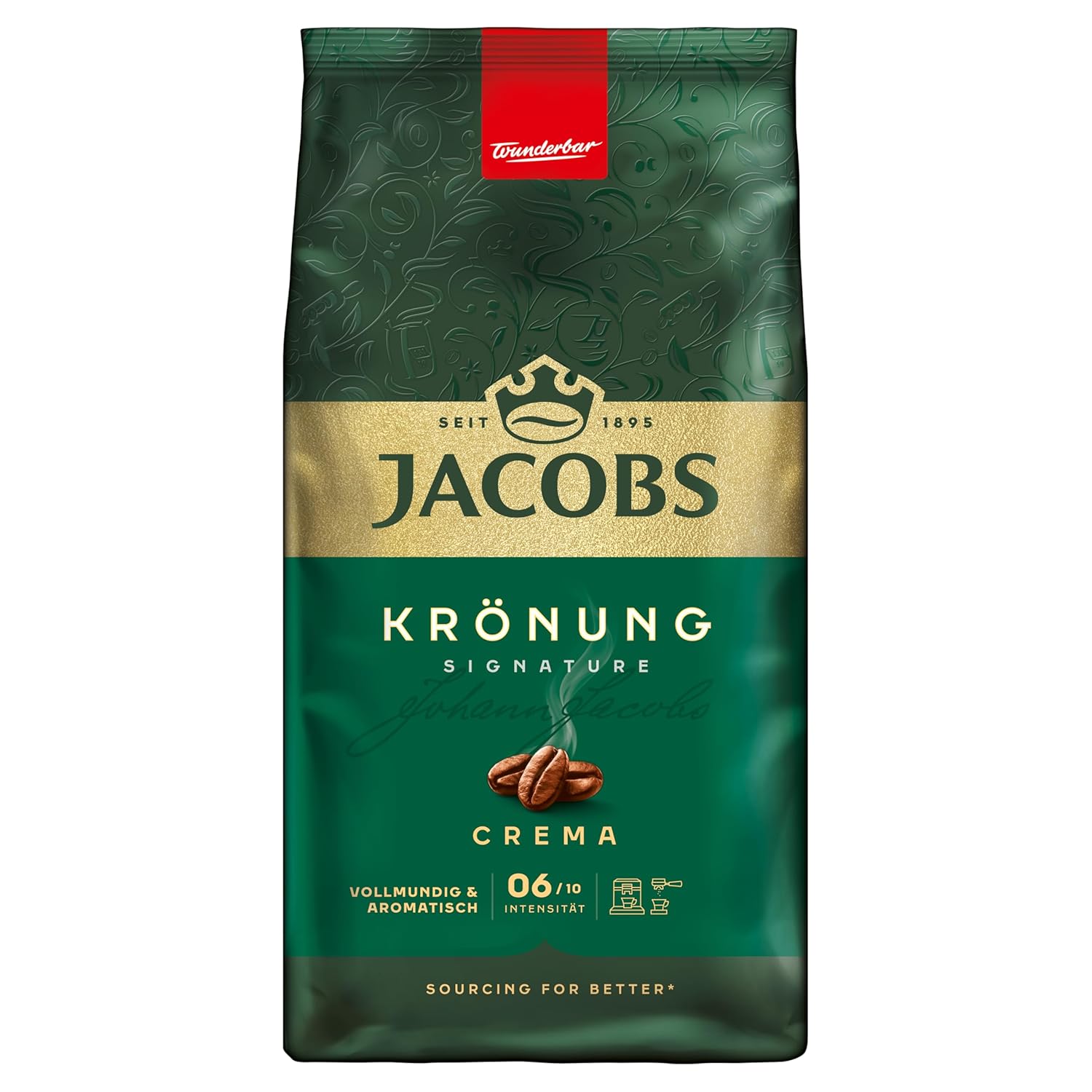 Jacobs Coffee Beans Krönung Crema, Aromatic with Citrus & Nut Note, Roasted in Bremen, Intensity 6/10, Coffee Whole Beans, 1 kg