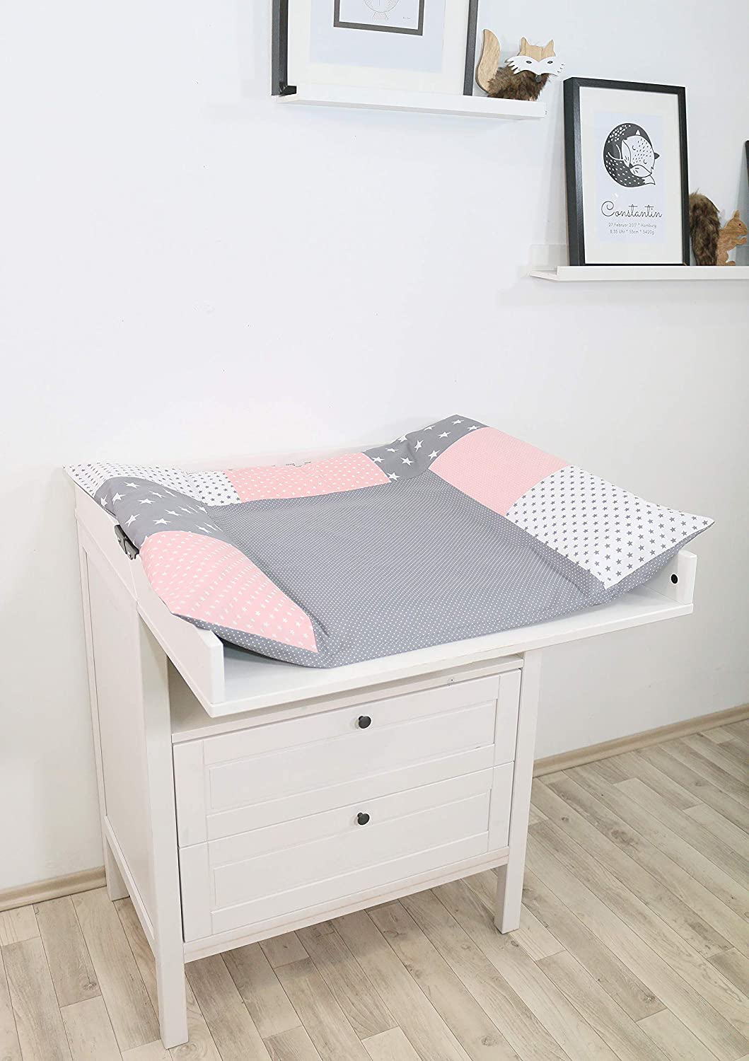 Ullenboom® Cover for Changing Mat in 10 Colours (85 x 75 cm, Baby Changing Mat, Made of Cotton) Pink Grey