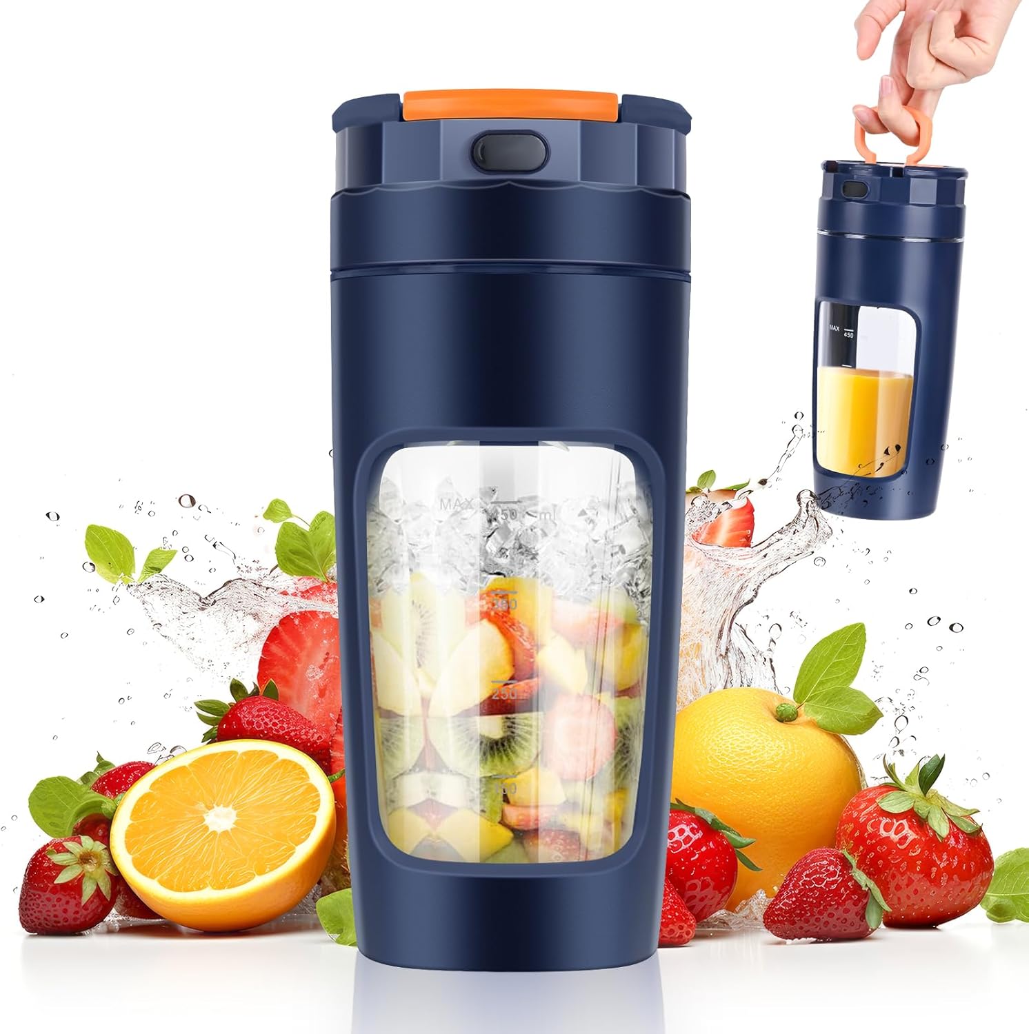 Portable Mixer, Mini Blender, Portable Personal Mixer, 600 ml Cup, Leak-proof Lid, Powerful Mini Stand Mixer, Wireless & Rechargeable, Crushes Ice & Fruit (Blue)