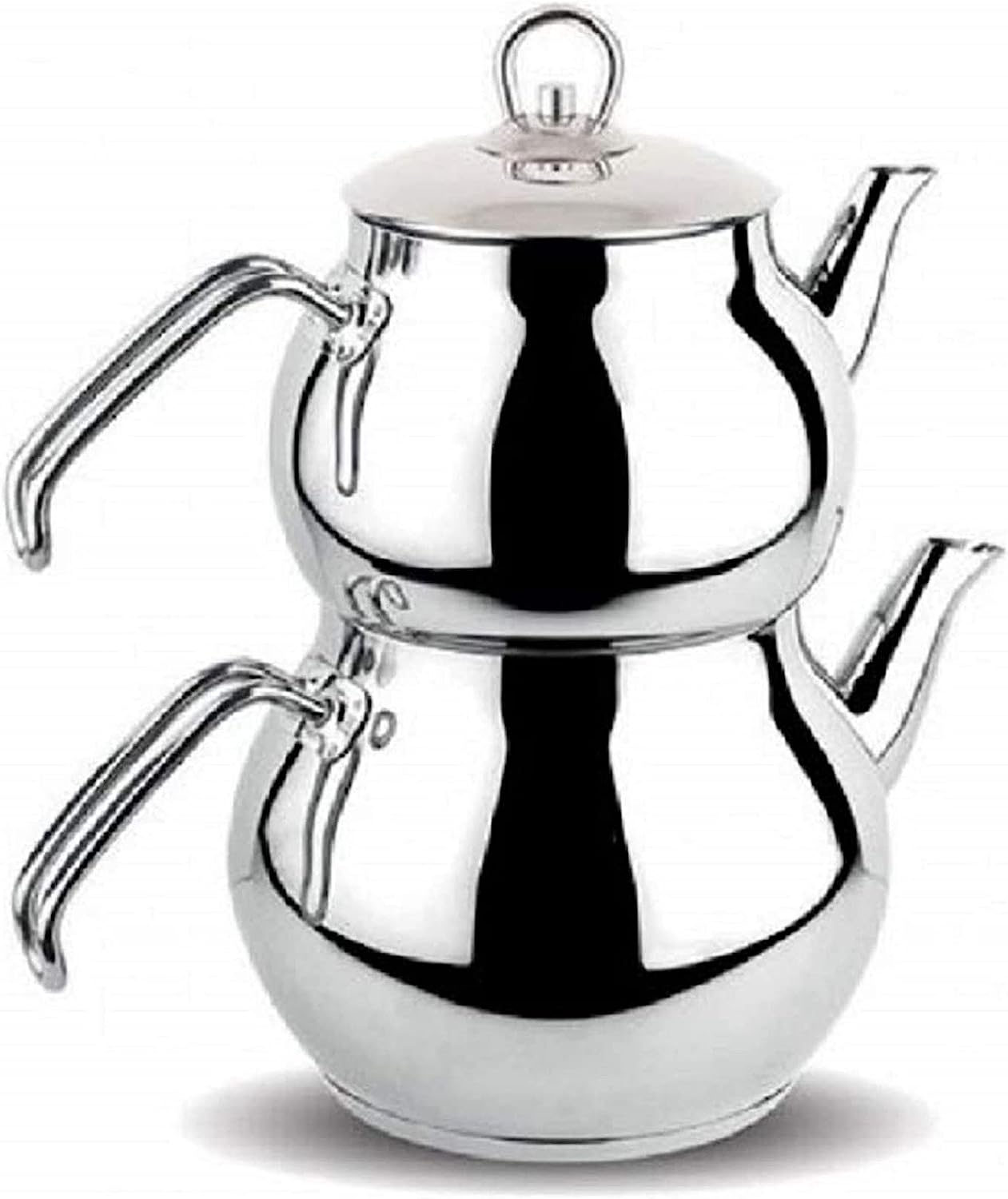 Destalya Turkish Teapot Set, Stainless Steel Double Teapots for Stove Top Tea Maker With Handle Samowar Self-Strength Teapot Kettle Water Caydanlik Takimi (Mini Metal)