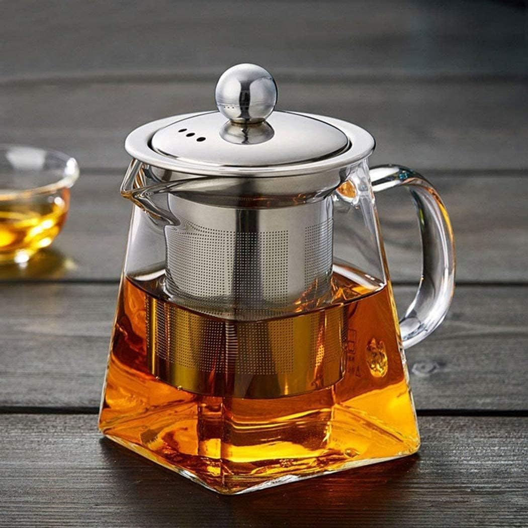 550 ml Teapot Glass Tea Maker with Removable Stainless Steel Strainer, Glass Tea Maker with Lid, Perfect for Loose Tea and Coffee Tea Bags, Heat Resistant & Transparent