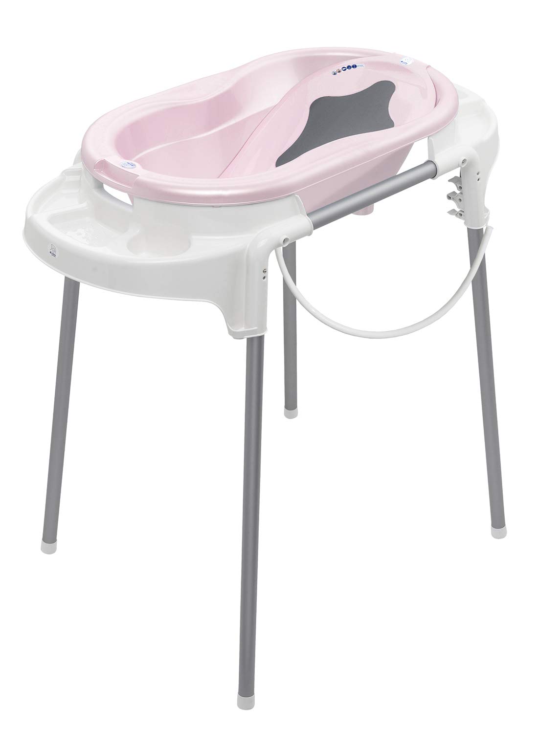 Rotho Babydesign Top 21042 0248 01 Bath Station with Baby Bath, Bath Stand, Bath Insert and Drain Hose, 0-12 Months, Pink