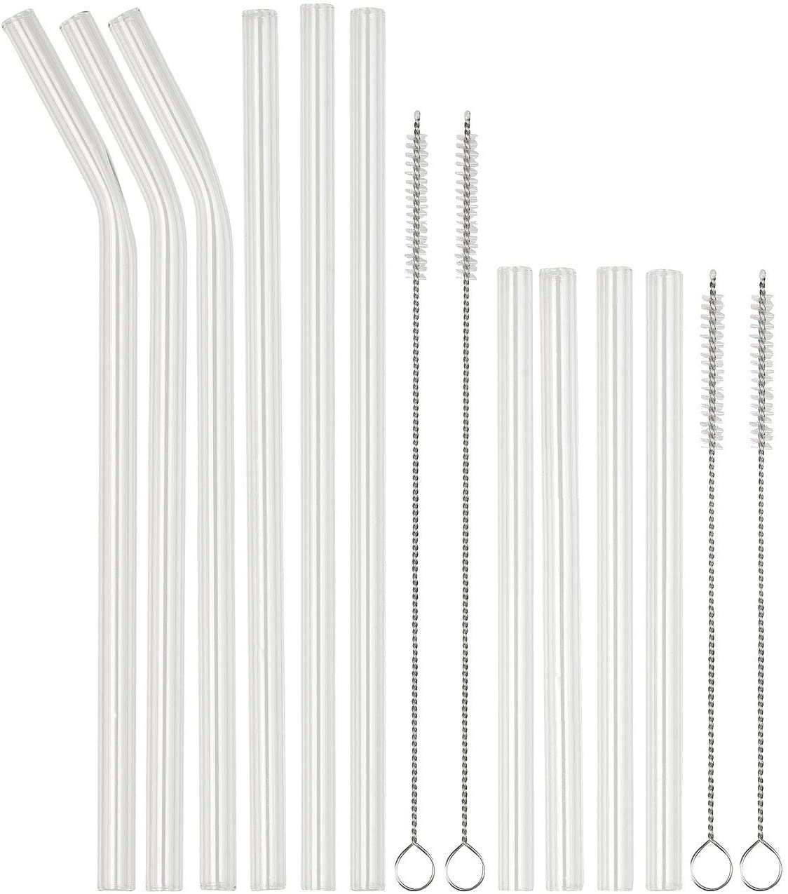Rosenstein & Söhne Glass straws: 14-piece set of straws made of borosilicate glass with cleaning brushes (drinking straws transparent)