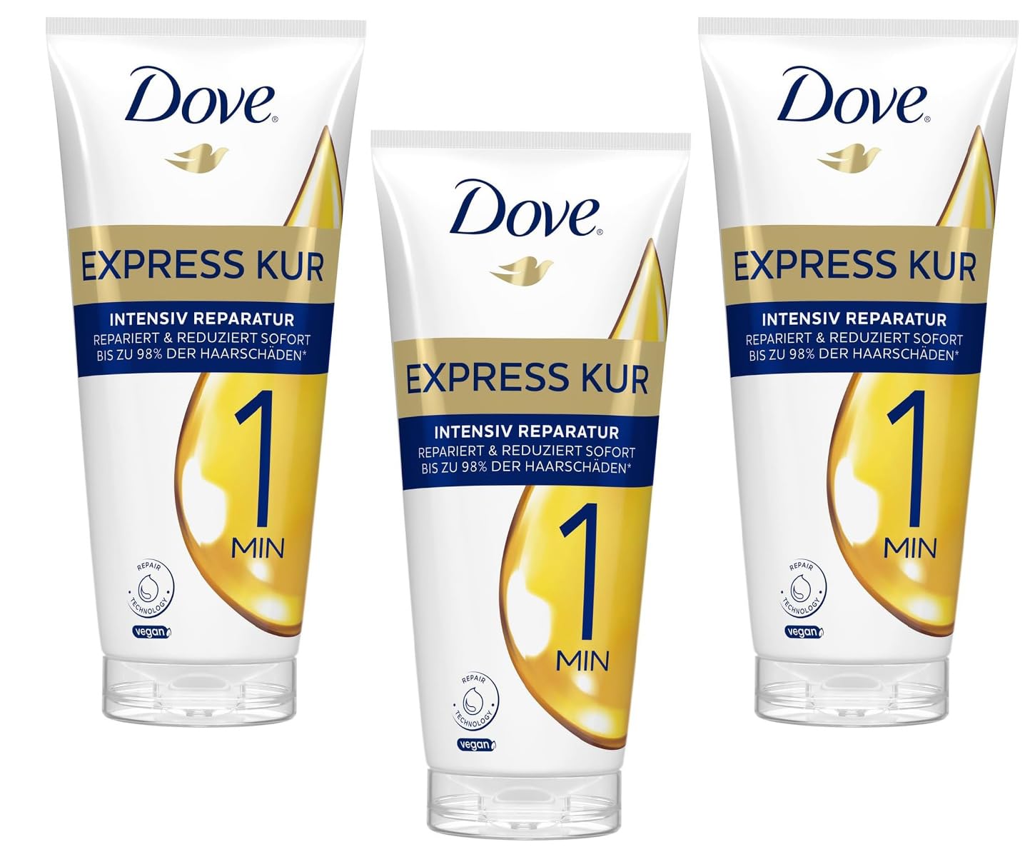Dove Intensive Repair 1 Minute Express Treatment Hair Care Repairs and Reduces Immediately Up to 98% of Hair Damage 170 ml (Pack of 3)