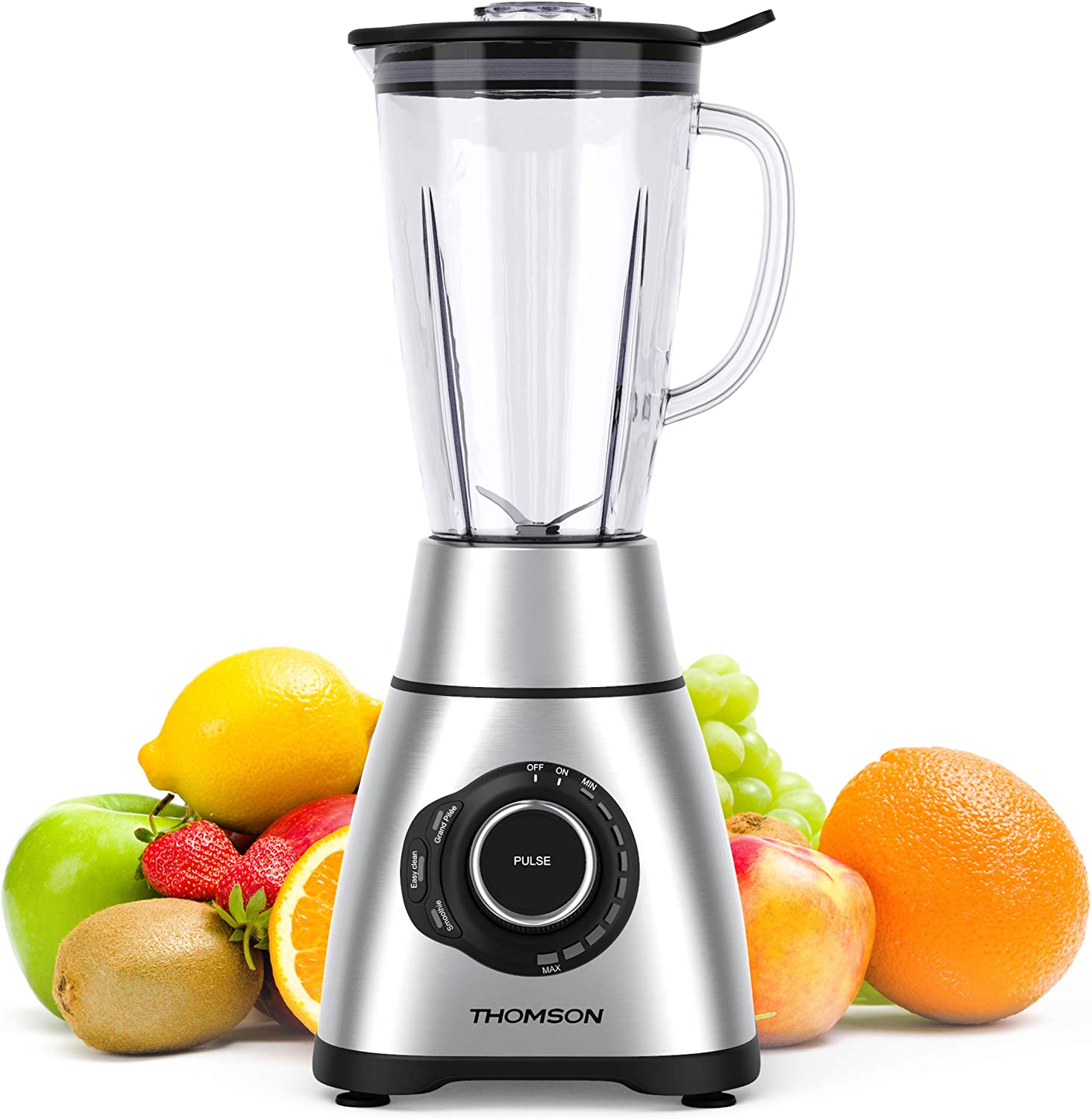 THOMSON THBL91818 Blender Glass (1.8 Litres) - High-Performance Blender with 22,000 Revolutions per Minute, Ideal as a Smoothie Maker or for Crushed Ice, Mixer with Stainless Steel Blade, Silver