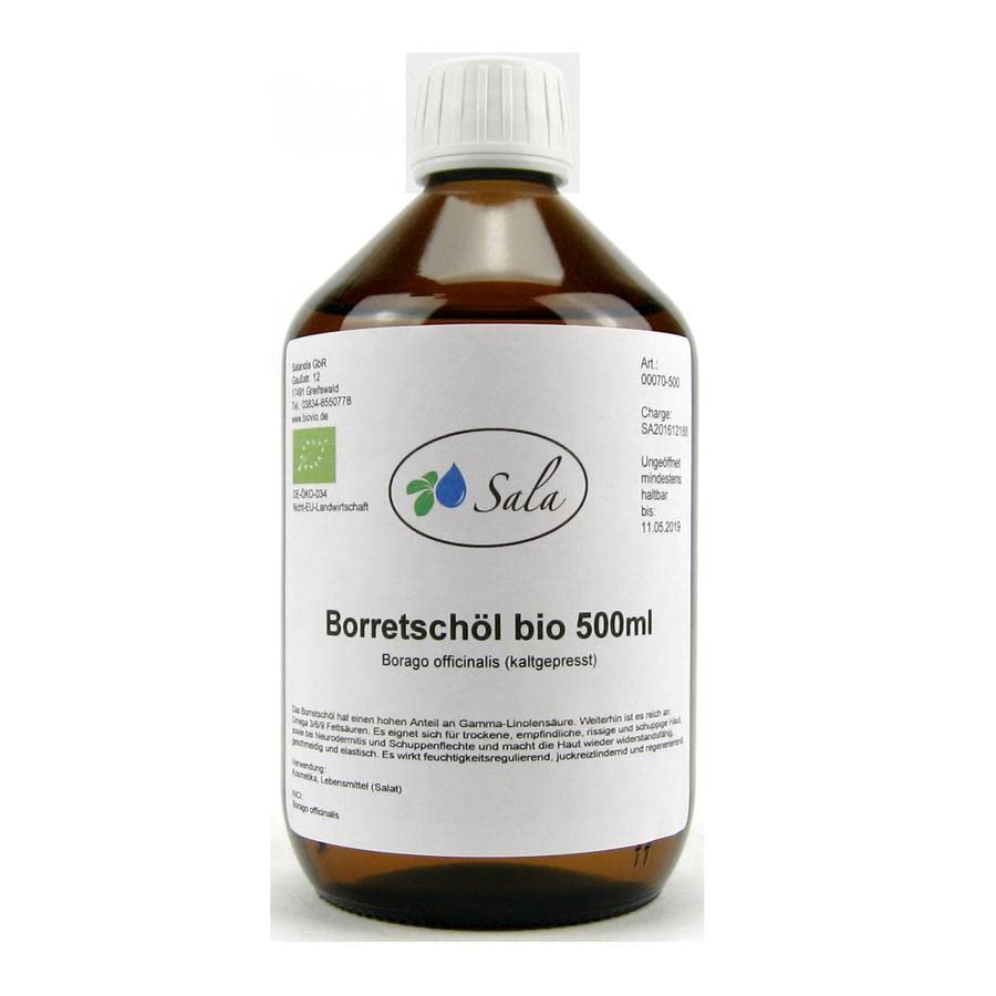 Sala Borage Oil Cold Pressed Native Organic 500 ml Glass Bottle