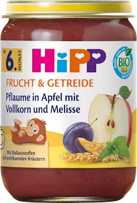 Fruit & grain plum in apple with whole grains & lemon balm from the 6th month, 190 g