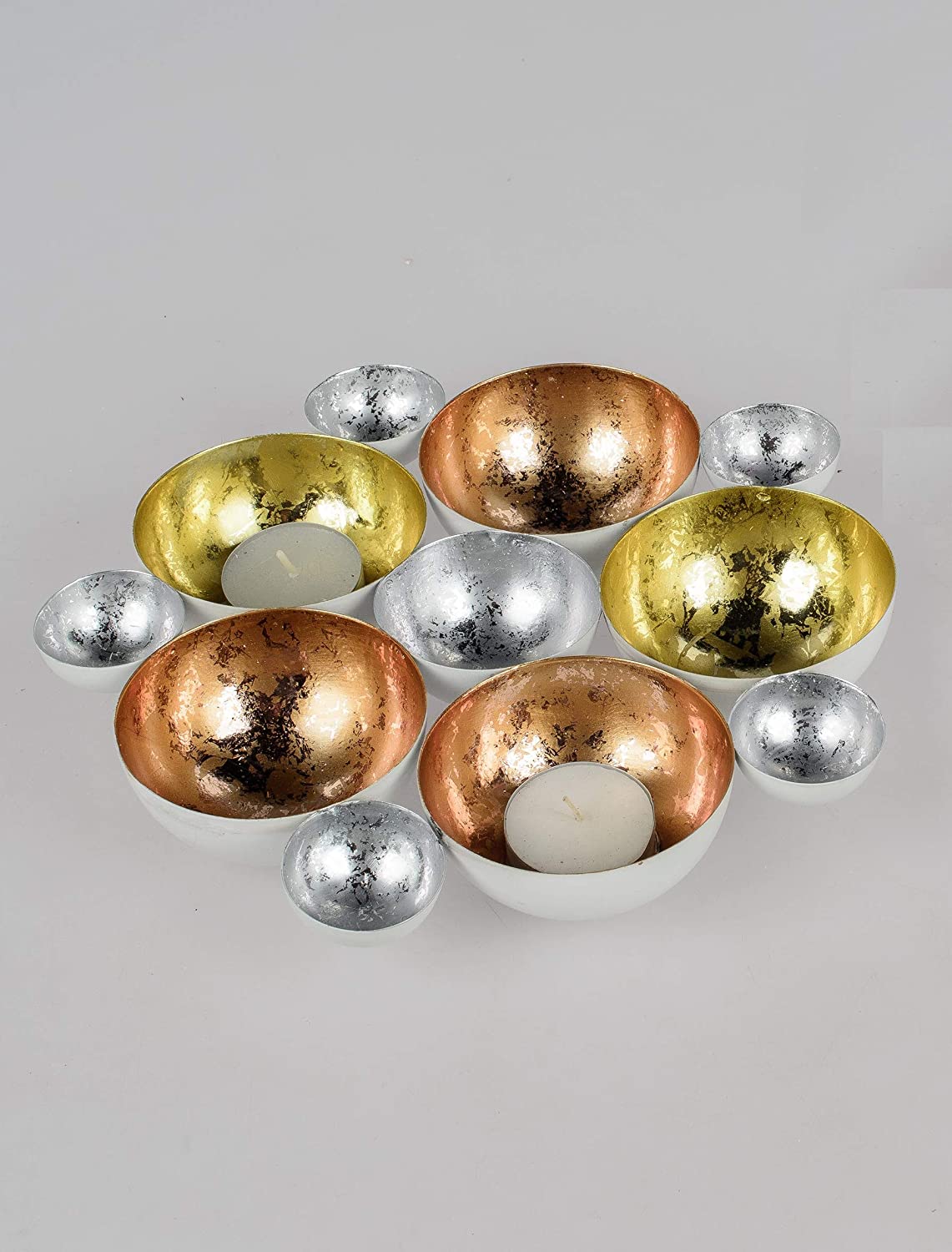 Formano Decorative Tea Light Bowl Metal 22 cm Round 1 Piece Silver Gold Cop