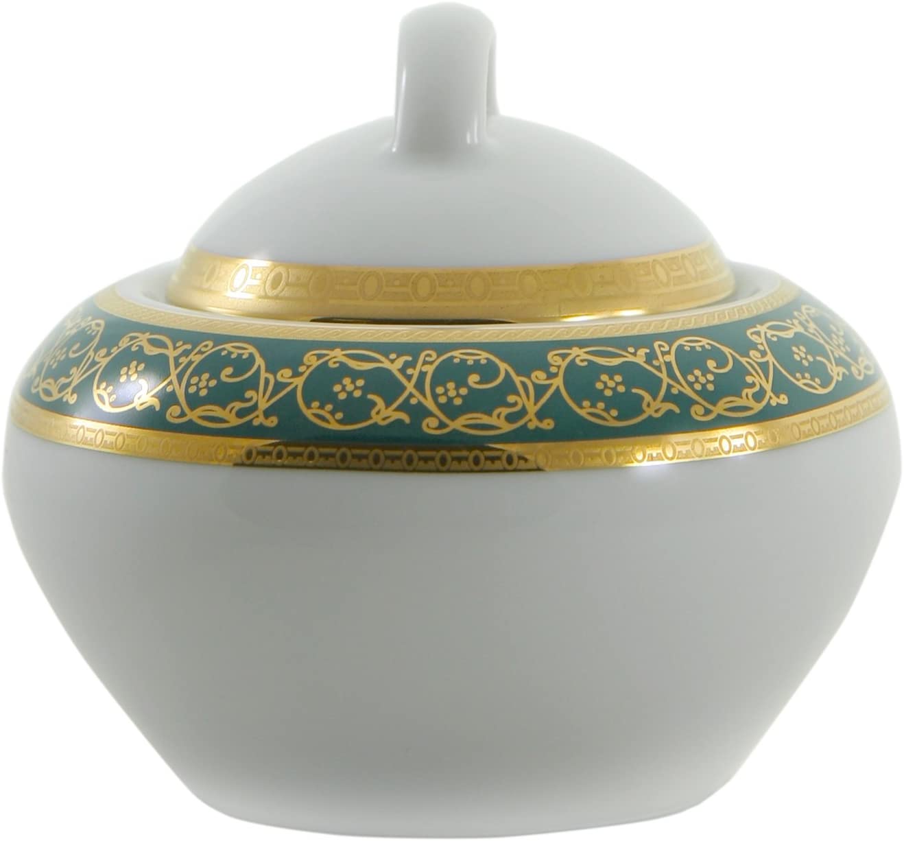 Bohemia Saphyr Greca Sugar Bowl, Porcelain, Green, 12 x 12 x 12 cm