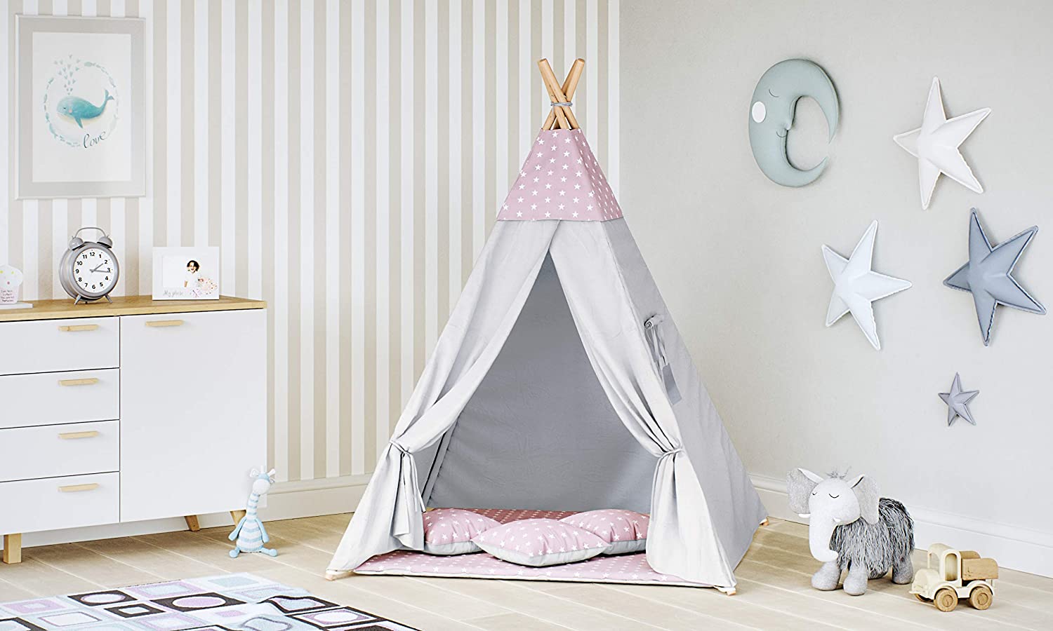 Malatec 8702 Teepee Tent For Children Play Tent Indian Cotton 3 Cushions, C