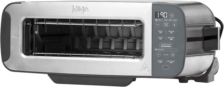 Ninja Foodi ST202EU 3-in-1 Toaster Electric Grill with Lid, Panini Press with Flip Design, 7 Cooking Functions, 7 Toast Lines, Baking Tray and Crumb Tray, Stainless Steel