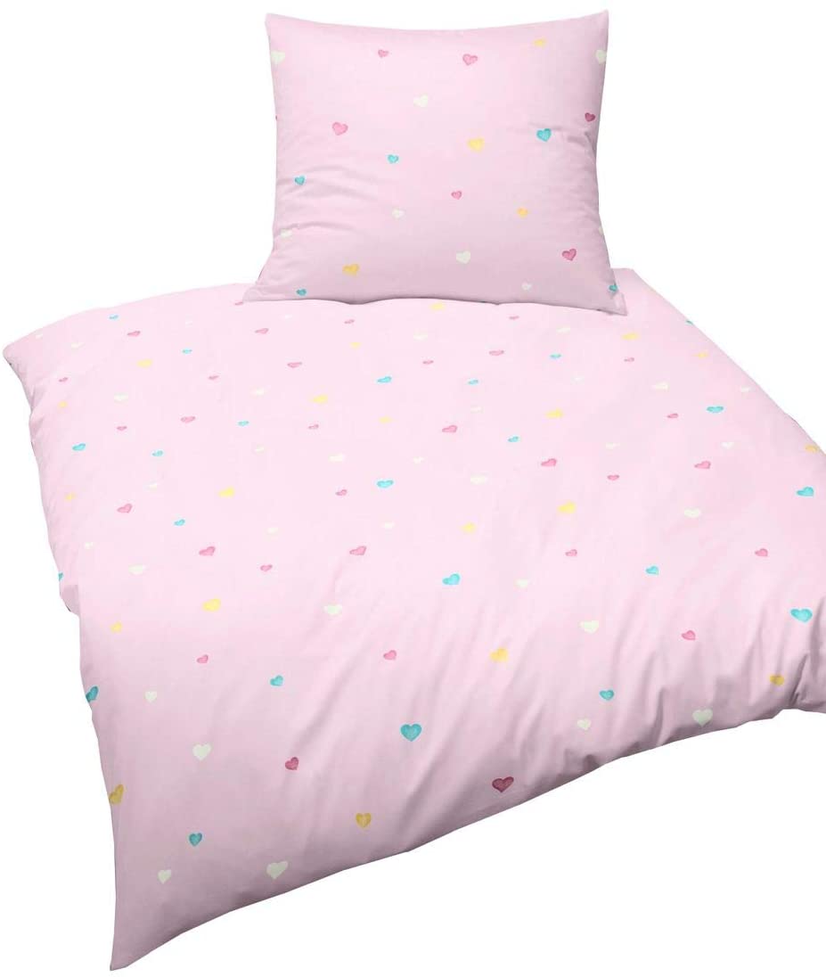 Bierbaum Biber Children's Bed Linen 2 Pieces 135 x 200 cm Hearts Pink / Yel