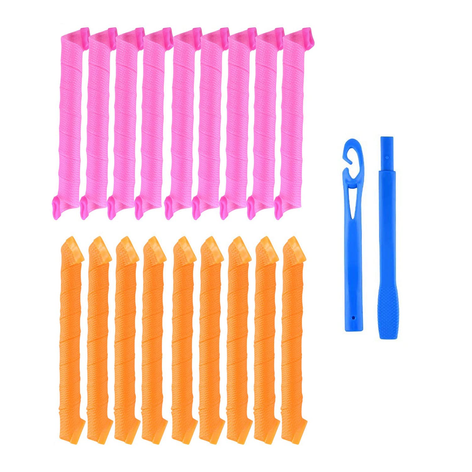 CAM2 Hair Rollers, 18 Pieces Curlers Overnight Rollers Hair Curler Women\'s Curls without Heat Curler Set 30 cm with 1 Styling Hook, orange ‎pink,