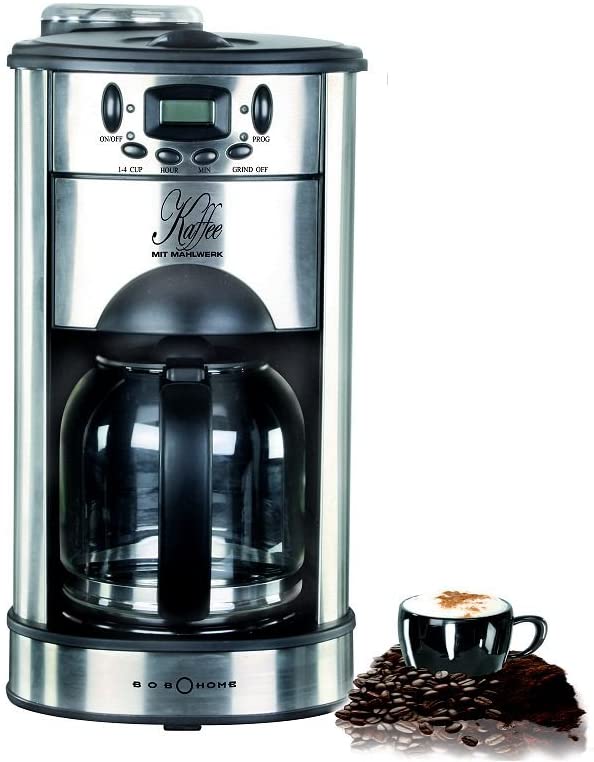 Bob-Home Bob Home 2587 Coffee Machine with Grinder Stainless Steel 1000 Watt