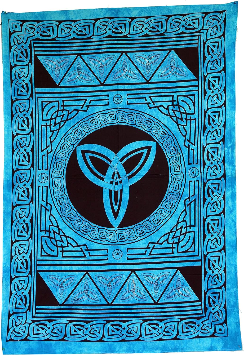GURU SHOP Boho-Style Wall Hanging, Indian Bedspread - Celtic Knot / Turquoise, Blue, Cotton, 190 x 140 cm, Bed Throw, Sofa Throw