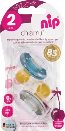 NIP Pacifier Cherry Latex, Gr. 2, blue/grey from 6 months, 2 pcs