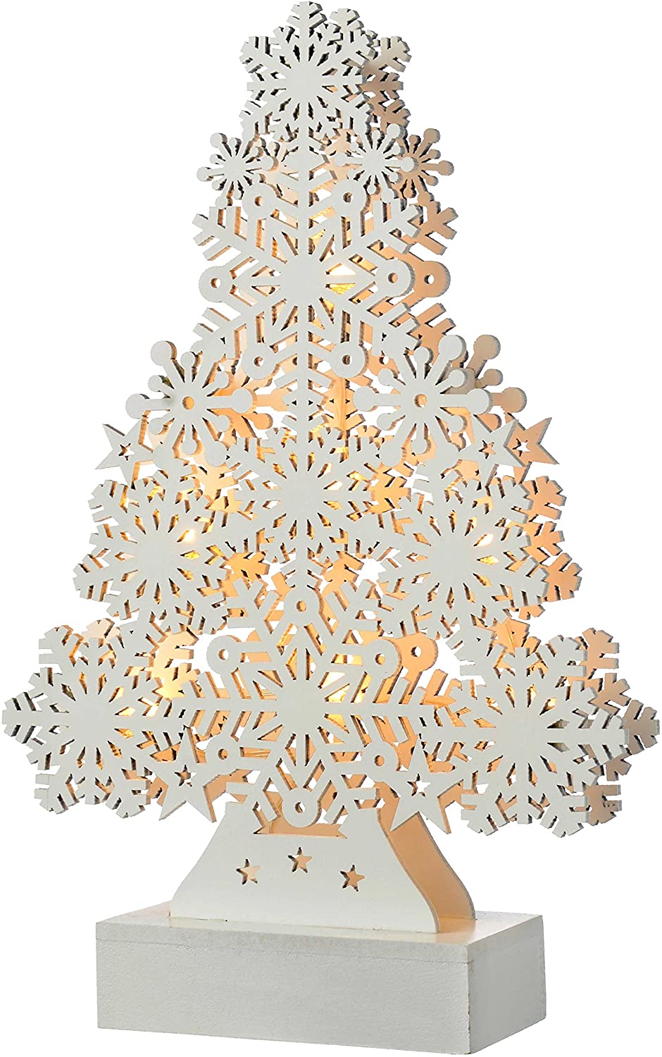 WeRChristmas 25 cm Wooden Snowflake Christmas Tree Table Decoration, White