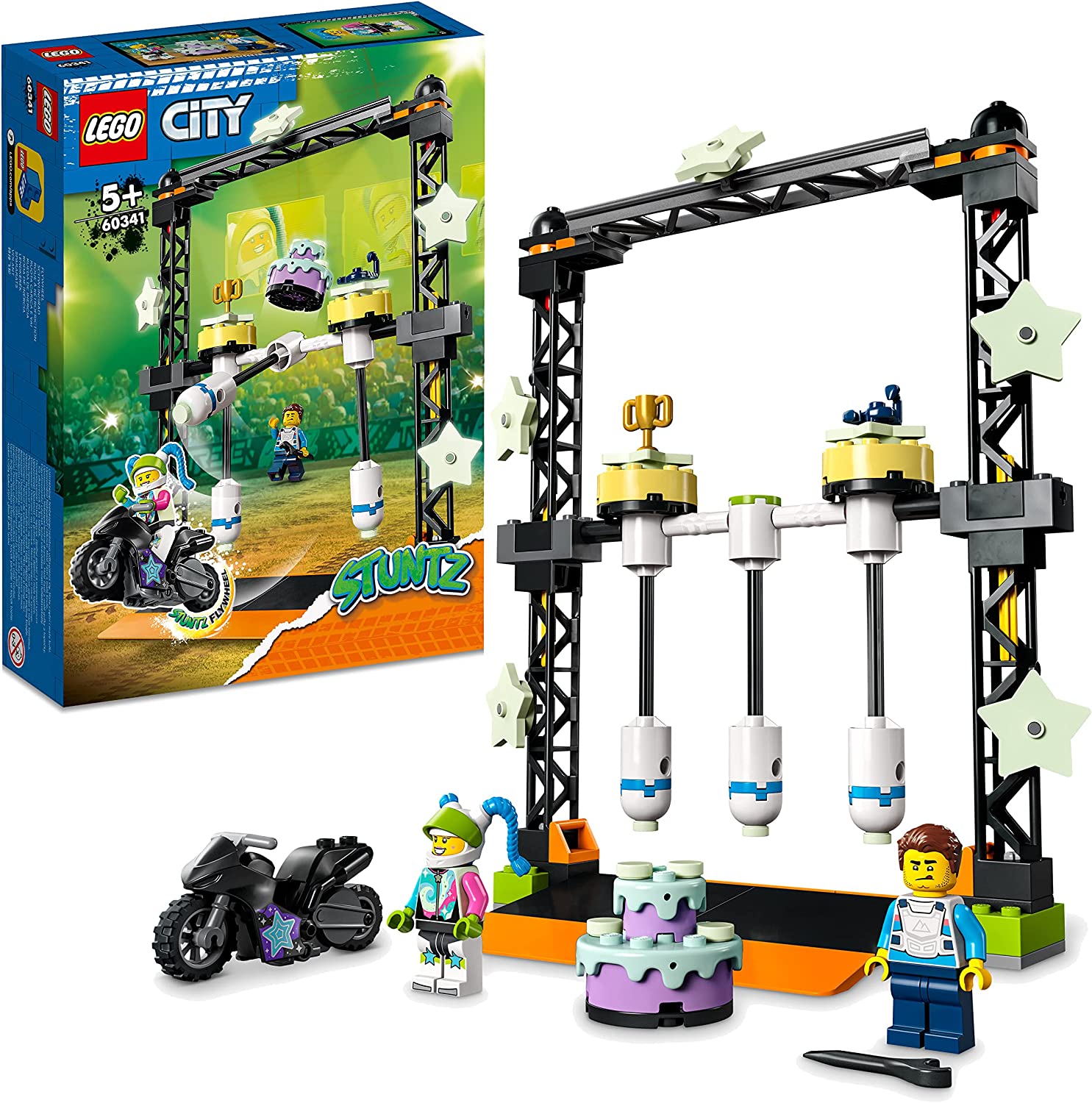 LEGO 60341 City Stuntz Overturn Challenge Set Including Motorcycle and Stunt Racer Mini Figure Action Toy for Children from 5 Years
