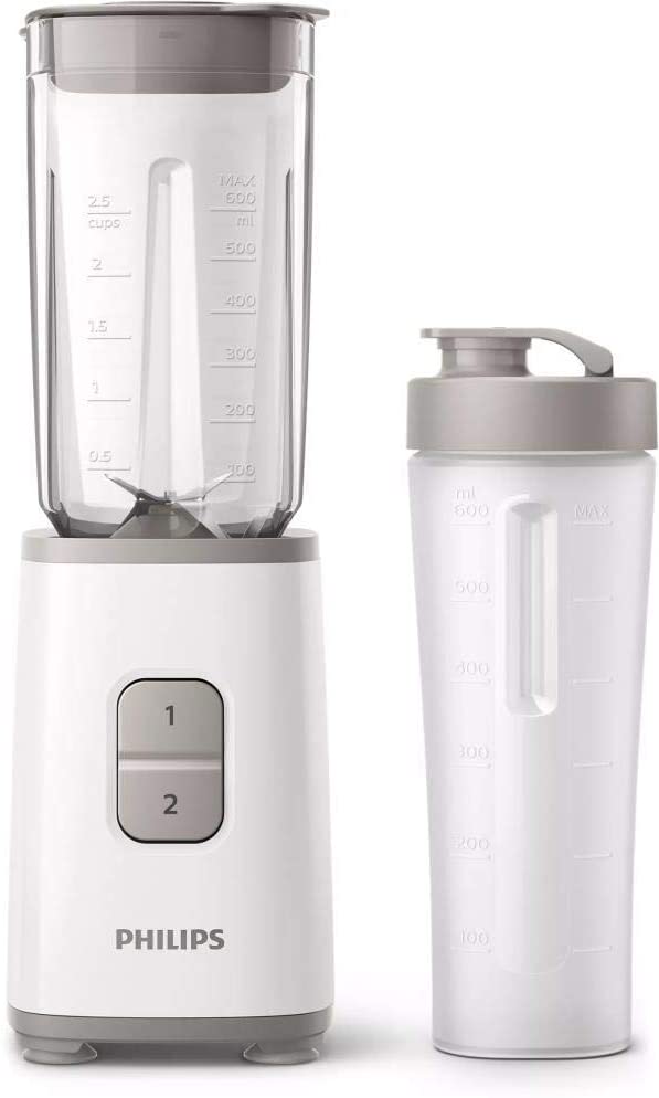 Philips Domestic Appliances Philips HR2602/00 Mini Daily Mixer with 4 Blades, 0.6 L Jug, 2 Speeds, Portable Cup Included, Ice Crush, 350 W, White