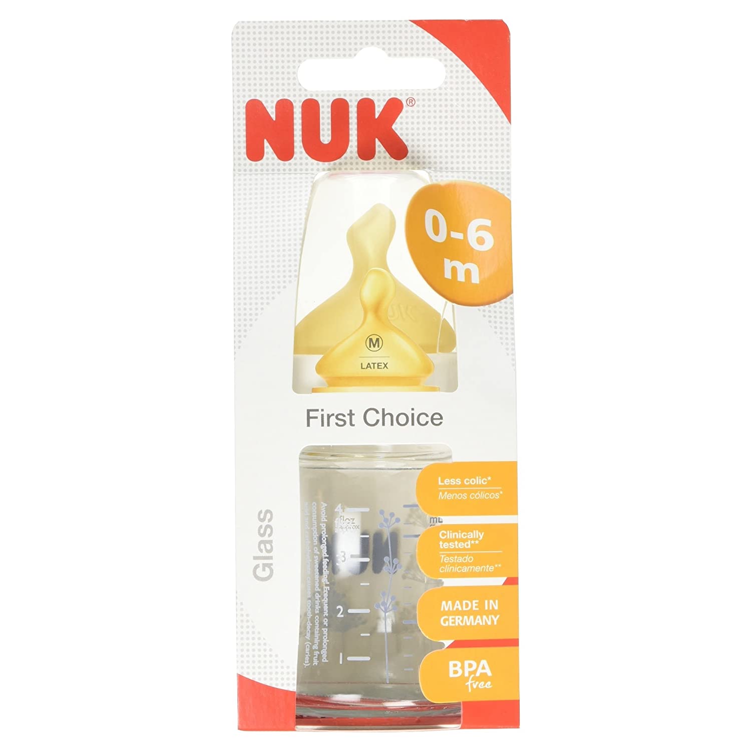 Nuk 26293 First Choice Glass Bottle with Latex Teat Blue